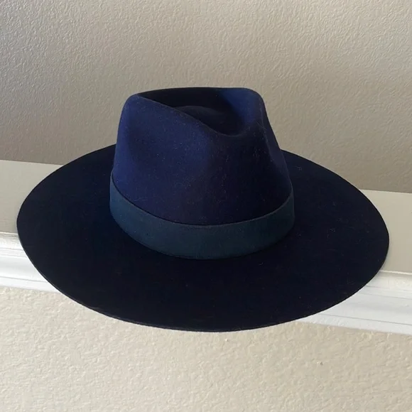 Anthropologie Amati Accesori Navy and Blue Wool Felt Fedora Hat Waterloo_Snap_Brim_Fedora_-  main image 4